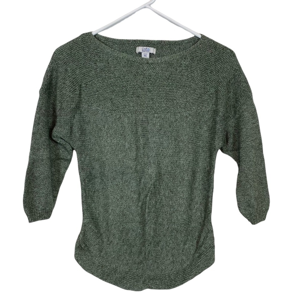 Croft & borrow cotton blend quarter sleeve crewneck knit cropped sweater R221